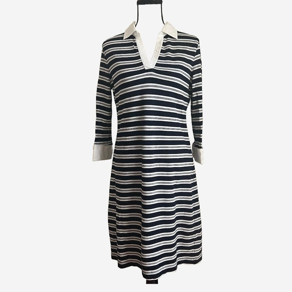 Brooks Brothers Striped Navy White Rugby Shirt Dress Cotton Size  M